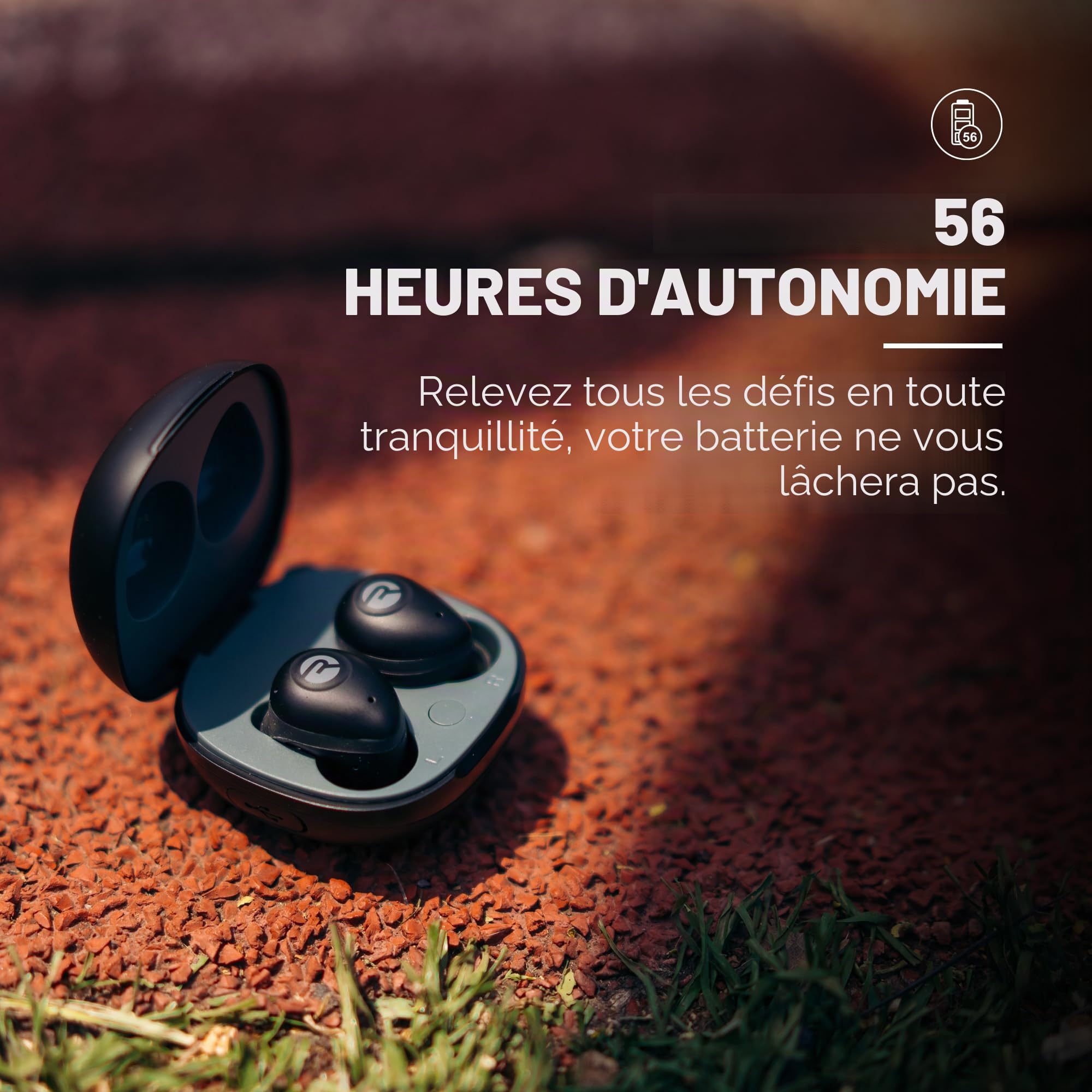 Raycon Écouteurs sans Fil Bluetooth de Fitness avec Micro intégré 54 Heures de Batterie IPX 7 étanche et étui de Chargement avec Conversation, SMS et Lecture Bluetooth 5.2 Sport Portable (Bleu)