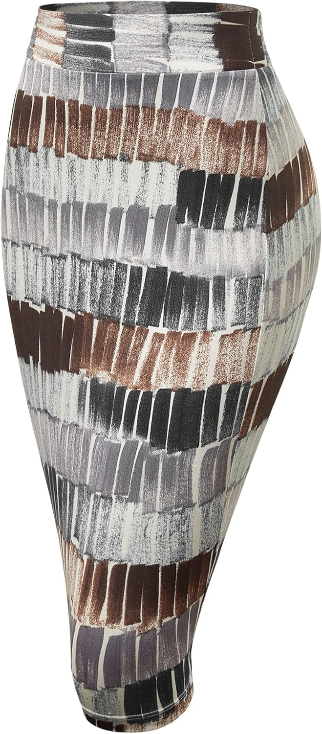 Made By Johnny Women's Premium Scuba Stretch High Waist Pencil Skirt Below Knee for Office Wear - Image 2