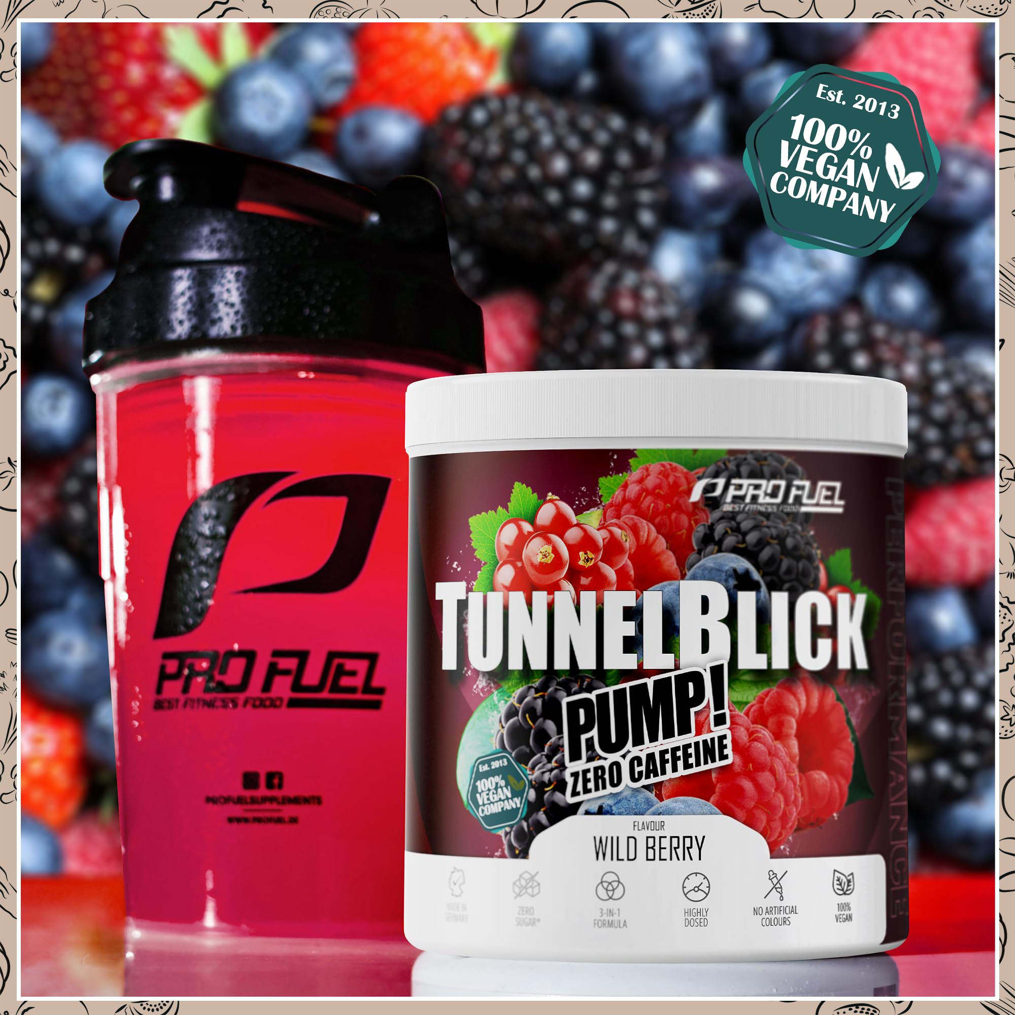 Pump Booster³ ohne Koffein WILD BERRY 440g - innovative Pump Formel aus Aminosäuren und Pflanzenextrakten – hochdosierter Pre Workout Booster³ koffeinfrei - Made in Germany - 100% vegan