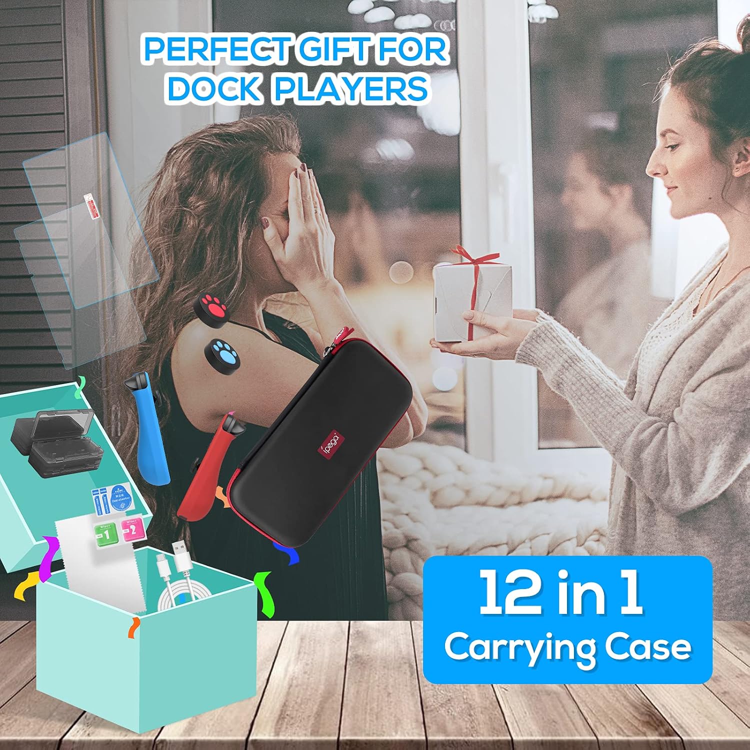 Best Cyber Deals 🔥 Switch Accessories Bundle - MENEEA 12 in 1 Accessories kit with Carrying Case, Screen Protector, Game Storage Case, Silicone Protective Case and Thumb Grip Cap Compatible with Joy-Con (Blue)