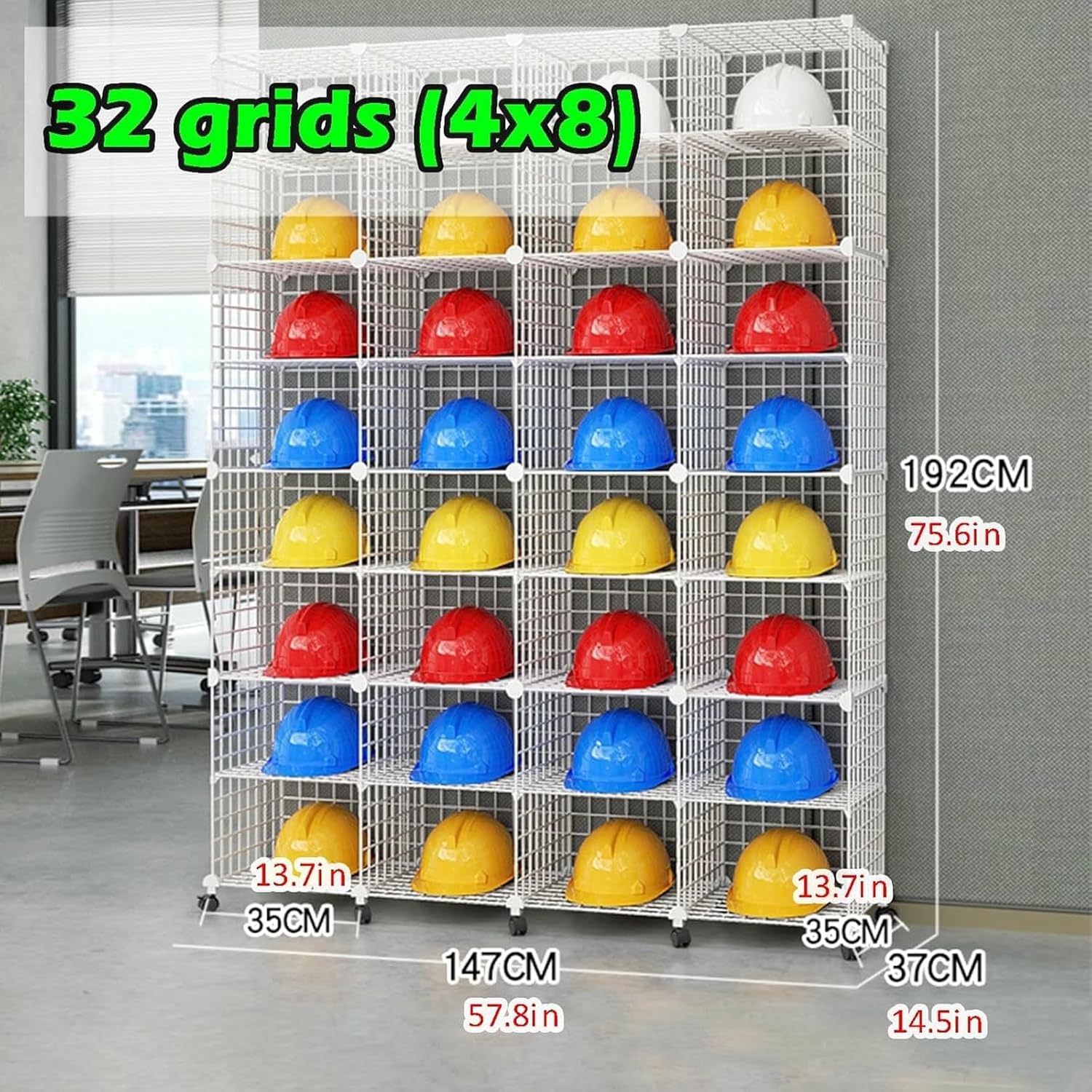 Large Adjustable Hard Hat Storage Rack with Wheels - Stackable Safety Helmet Organizer Box, Iron Wire Frame for Workshop Display, Space-Saving Solution