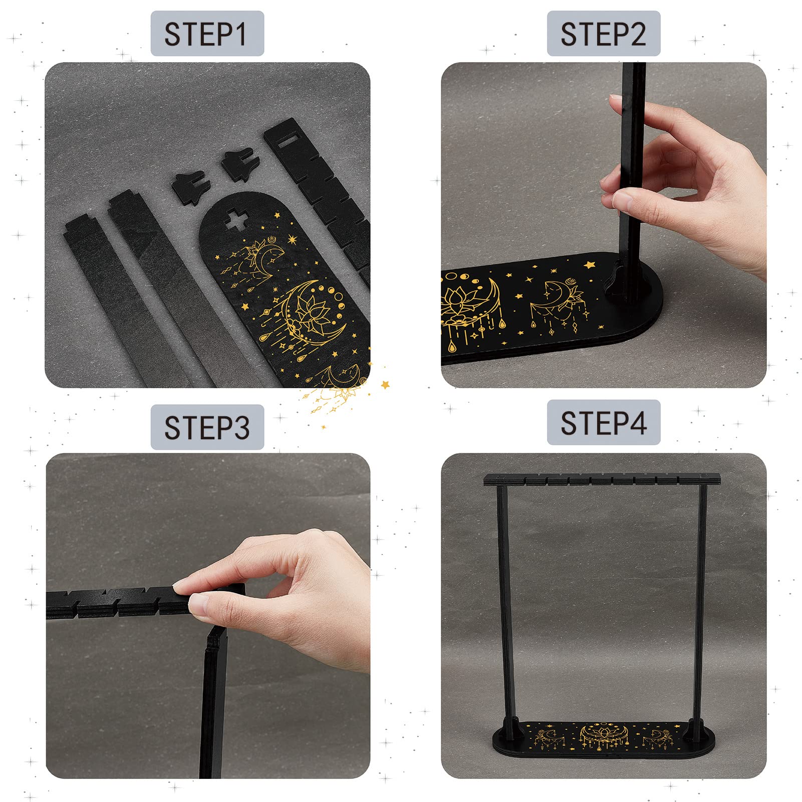 CREATCABIN Piccolo Espositore in Cristallo Loto Luna Porta Cristallo in Legno Supporto Divinazione Pendolo Portaoggetti Catena Roba Magica da Strega per Appendere Cristalli Collana 9.8x3.1 Pollice