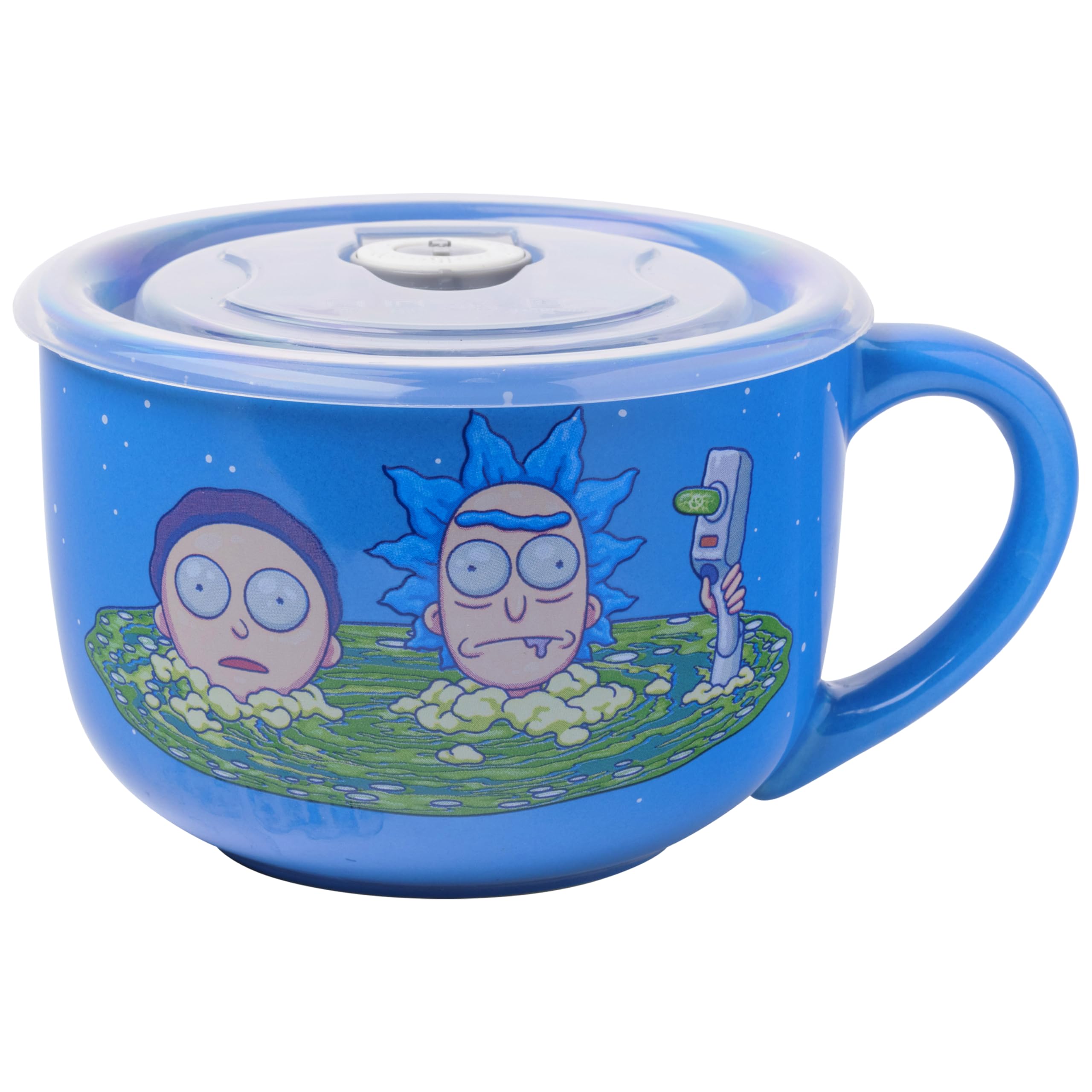 Silver Buffalo Rick and Morty Ceramic Soup Mug with a Vented Plastic Lid, 24 Ounces