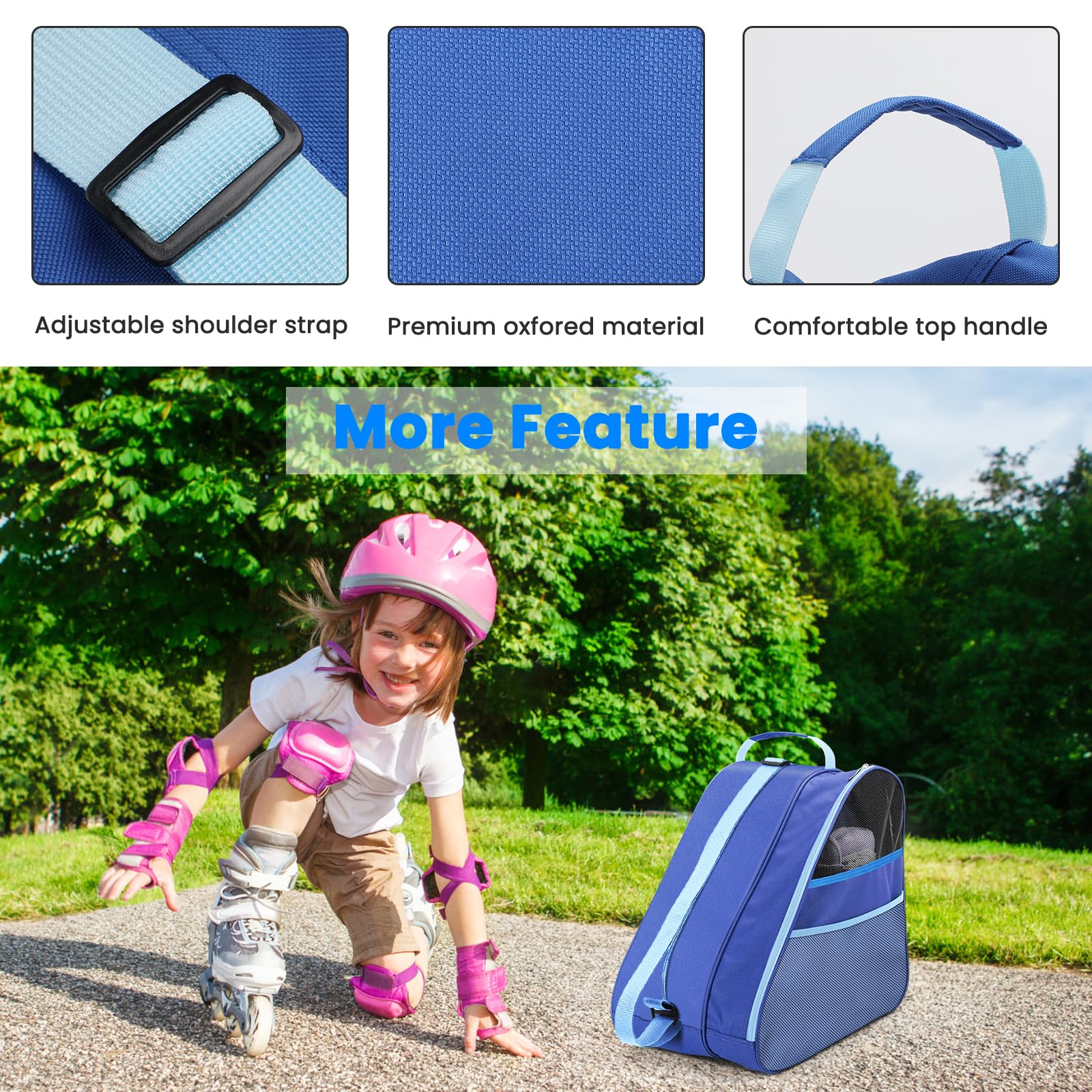 Rollschuh Tasche, Atmungsaktive EIS/Inline/Roller Skate Tragetasche, Schulter und Top Handle Oxford Tote Rollschuh Tasche, Verdickte Roller Storage Bag für Erwachsene und Kinder (Blau)