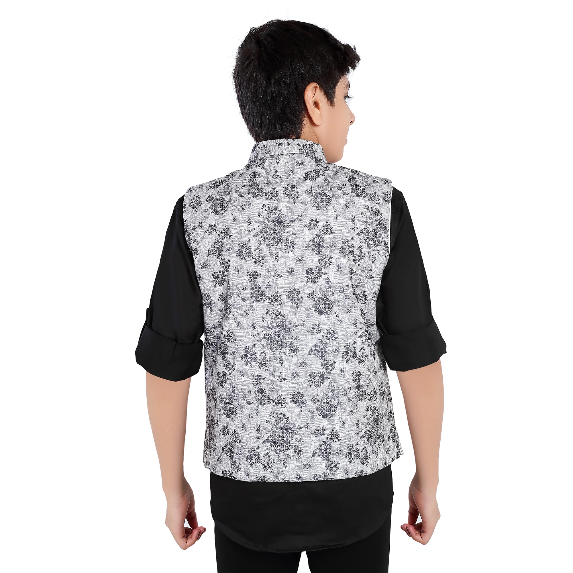 CHARCHIT Boys Black Printed Nehru Jacket and Shirt 3