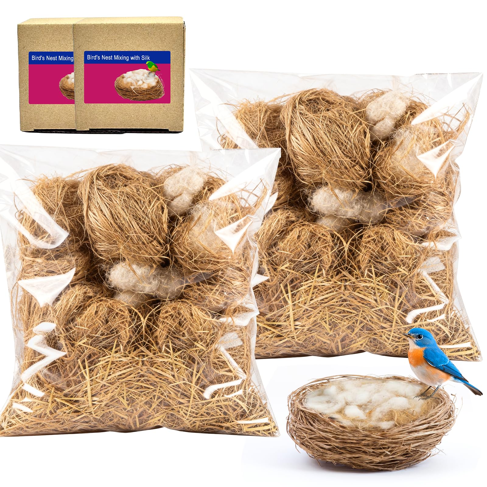 2Pack Bird Nesting Material, Bird Nests Bedding for any Hanging Holder, Soft, Warm and eco-friendly Supa Natural Bedding & Nesting Material For Birds & Small Animals, Wild Birds Home, Bird Lovers Gift