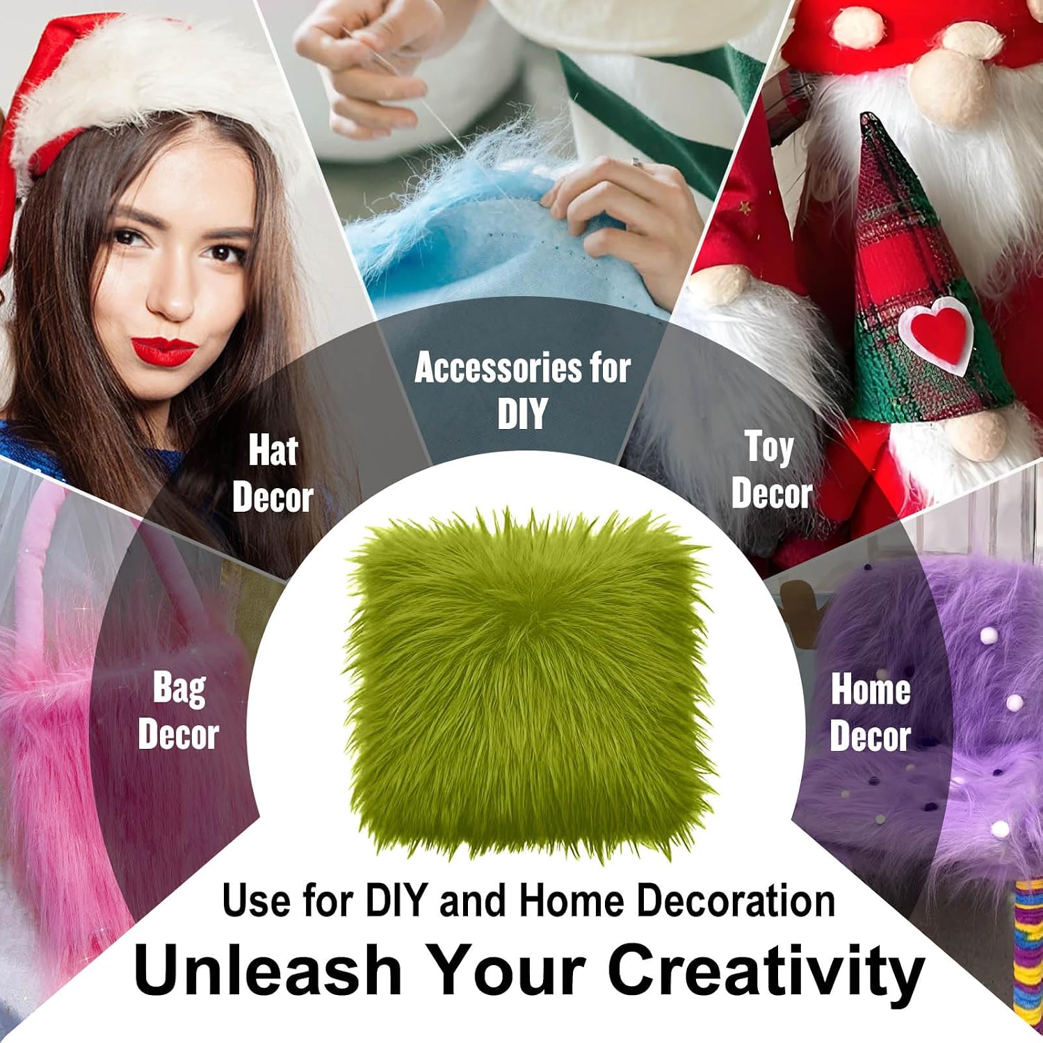 76x76CM Avocado Green Faux Fur Fabrics Square, Plush Fluffy Fuzzy Cut Craft Fur, Craft Beard Hair, Beard Miniature Dolls Rugs Mats Gift, Winter Halloween Christmas Costume Party Decorations