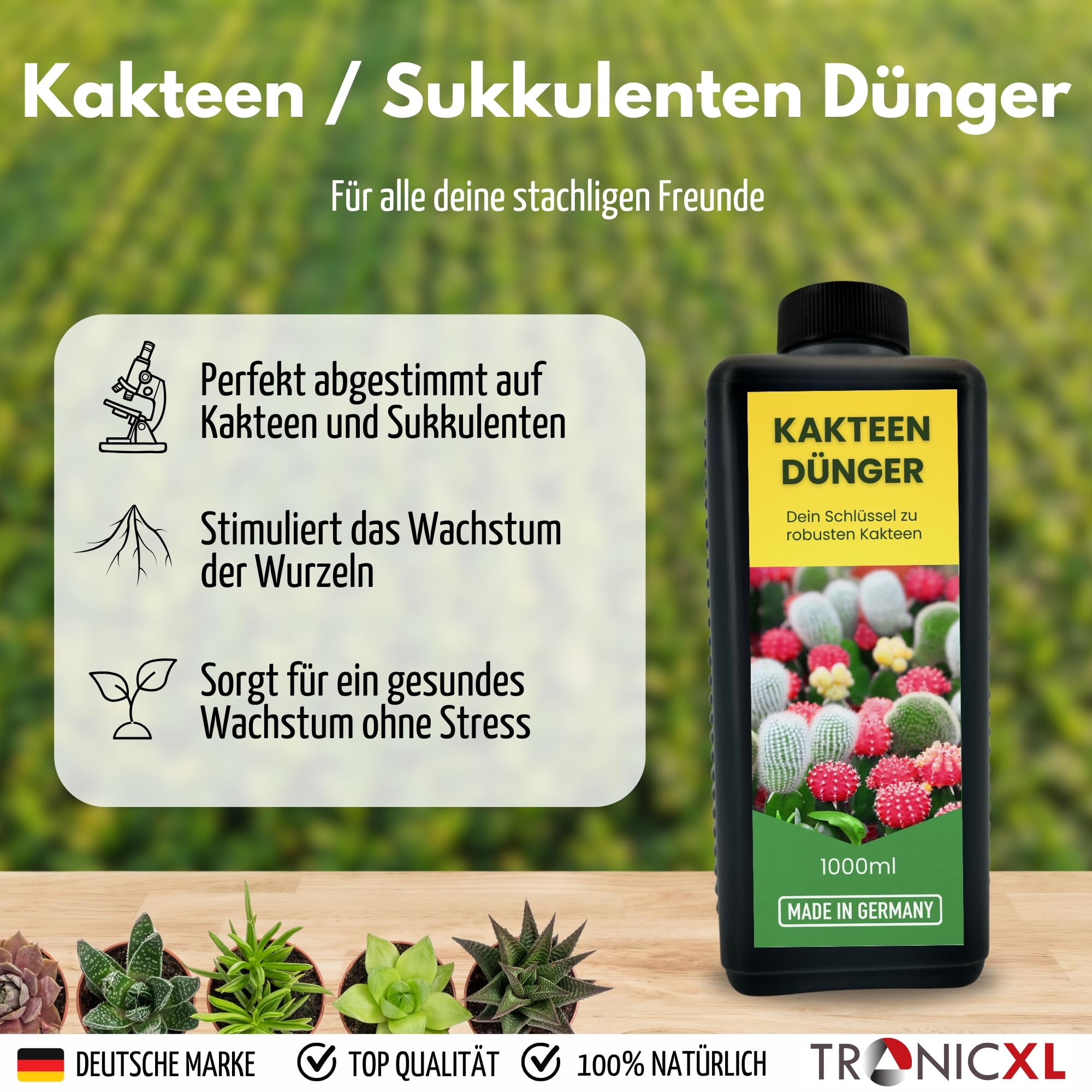 TronicXL Nawóz do kaktusów + 40 litrów ziemi, uniwersalny nawóz do sukulentów, kaktusów, sukulentów, płynny nawóz 1000 ml, 1 litr nawozu do kaktusów, ziemia do sukulentów