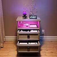 Vista 9 de LGHM Set of 2 Nightstand with Charger Station Strip Lights, Large Night Stand with 2 Drawers,17.7" W Accent Bed Side Table and End Table with Large