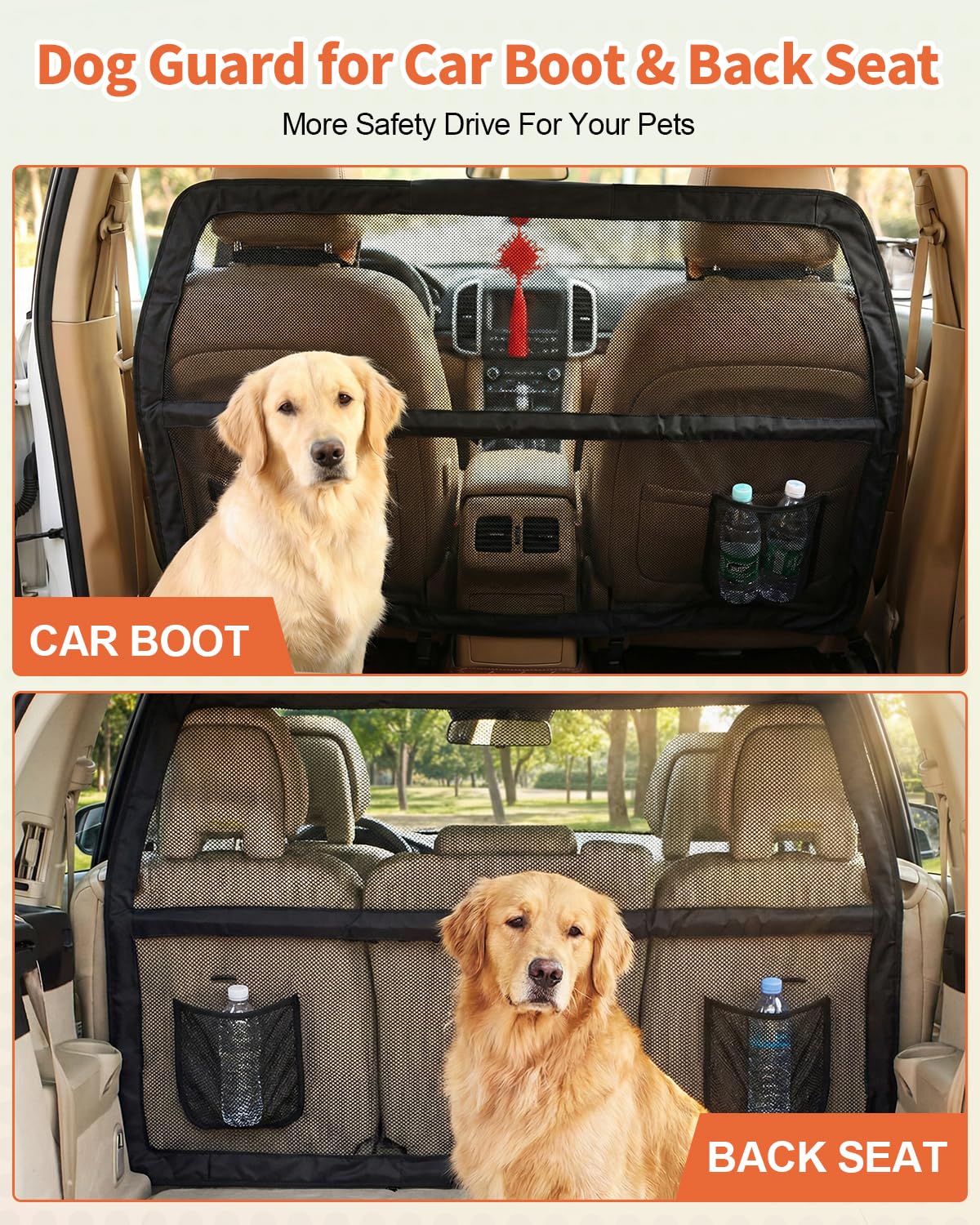 Grille de séparation universelle pour chien coffre siège arrière, séparateur voiture filet transparent cadre métal robuste, compatible grands SUV
