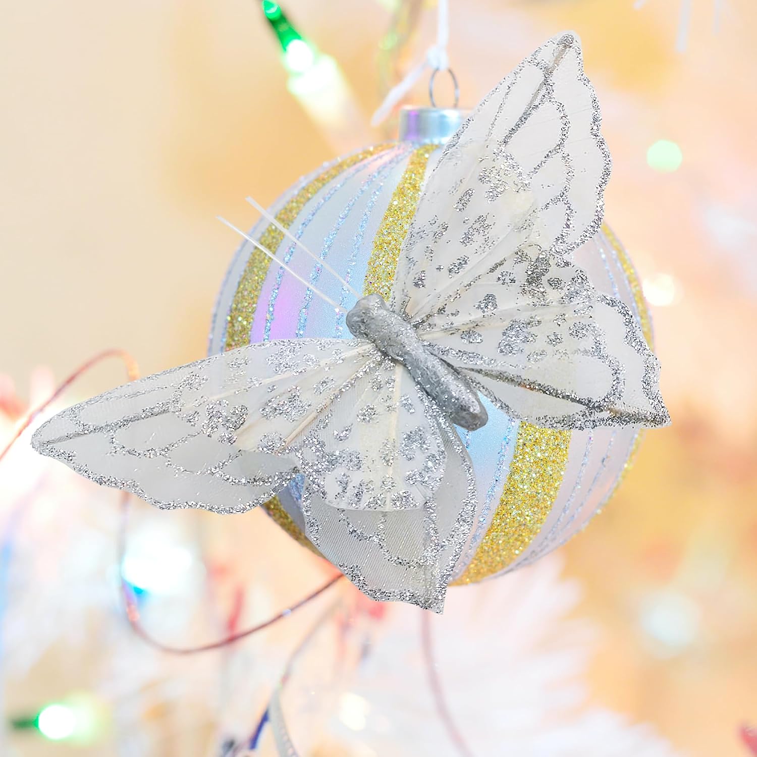 Berfutall-Artificial Butterfly for Decoration Silvery Ornament Tree Set of 12 with Wire Valentine's Day Gift Christmas and Wedding Decoration image 5