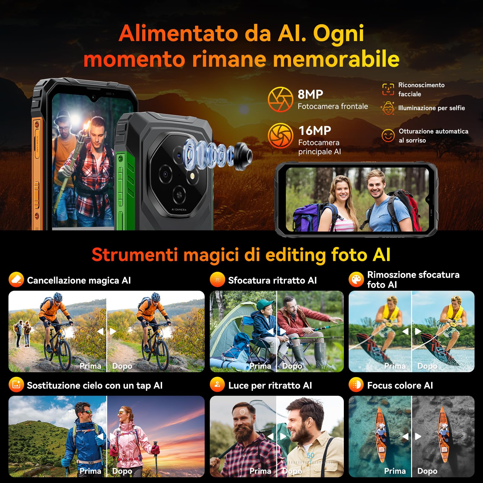 Blackview Fort 1 Rugged Smartphone Android 15, Batteria 10000mAh Telefono Indistruttibile,18GB+256GB/2TB TF Celluare Antiurto, 6.56" HD+, 90Hz, NFC/OTG/Fingerprint/GPS/2 Anni Garanzia