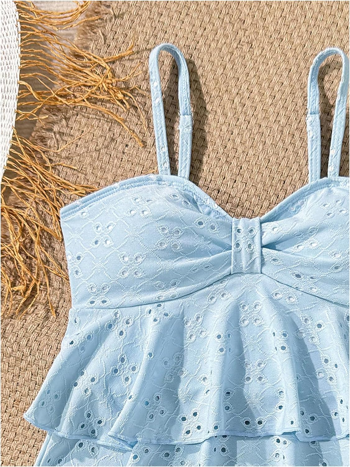 SHENHE Girl's 2 Piece Tankini Swimsuit Ruffle Flounce Bathing Suit Eyelet Embroidery Swimwear