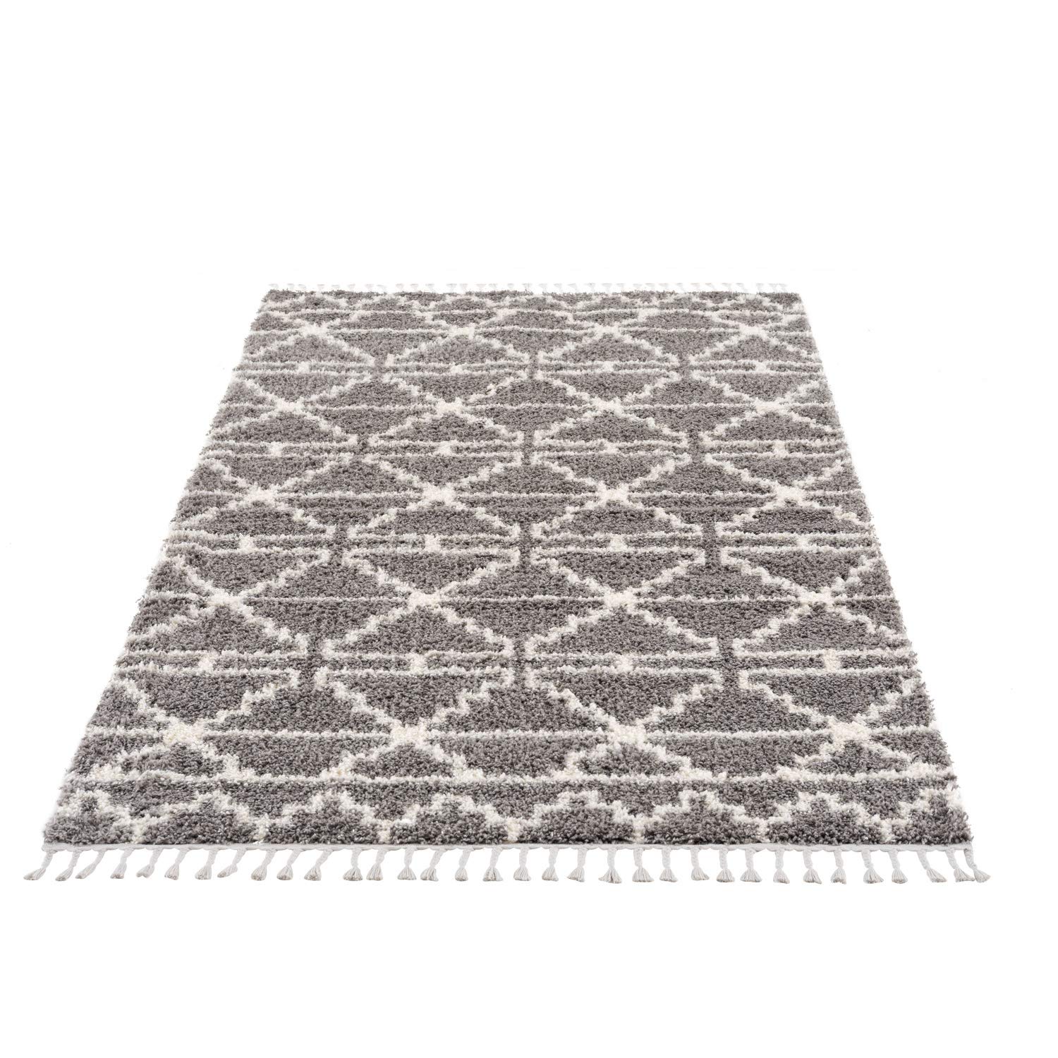 carpet city Tapis de Salon, à Poils Longs, Style Ethnique, 200 x 290 cm, Gris crème, avec Franges