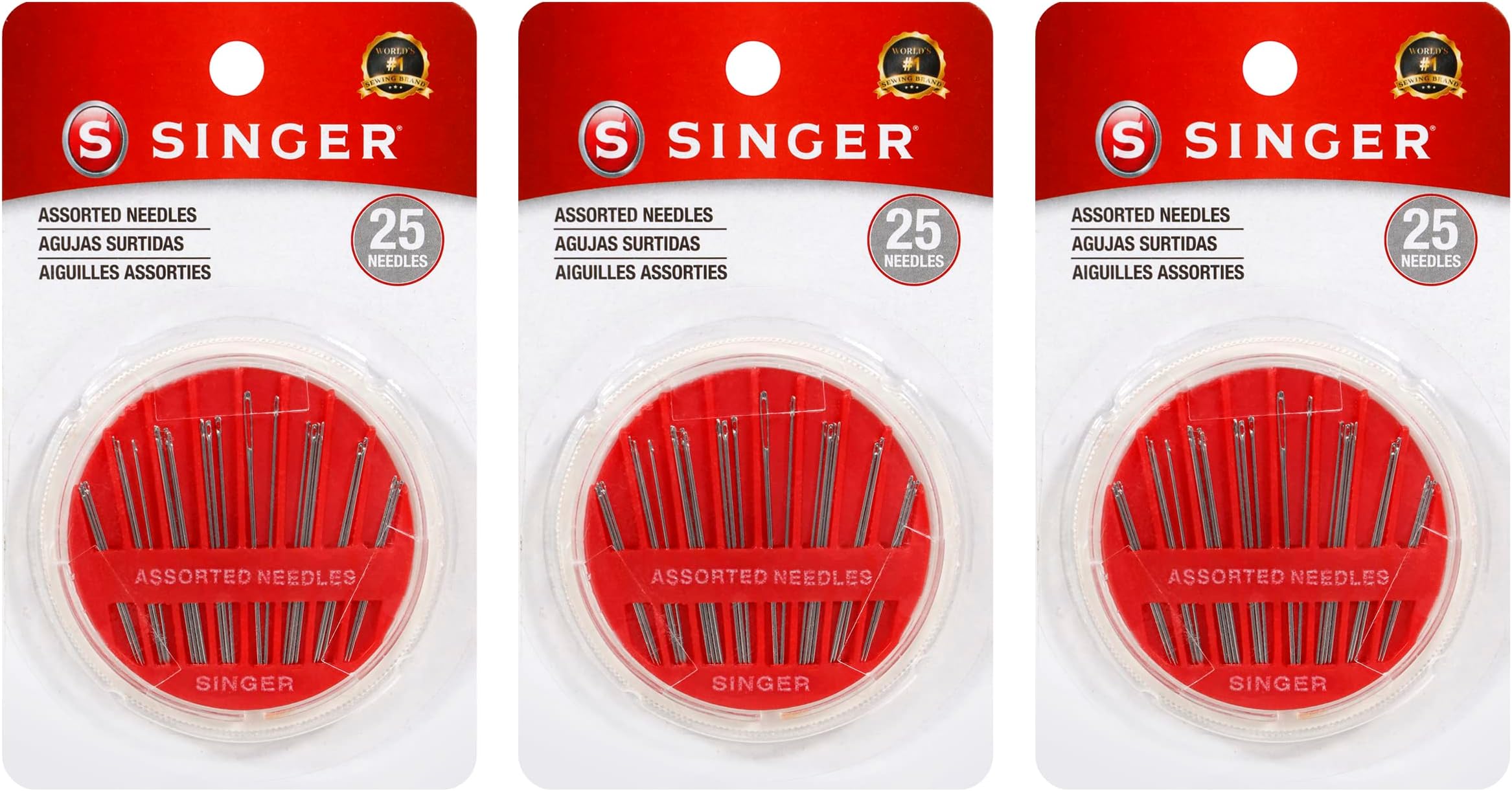 SINGER Assorted Hand Needles in Compact, 25-Count (3 Pack), 75 Sewing Needles Total