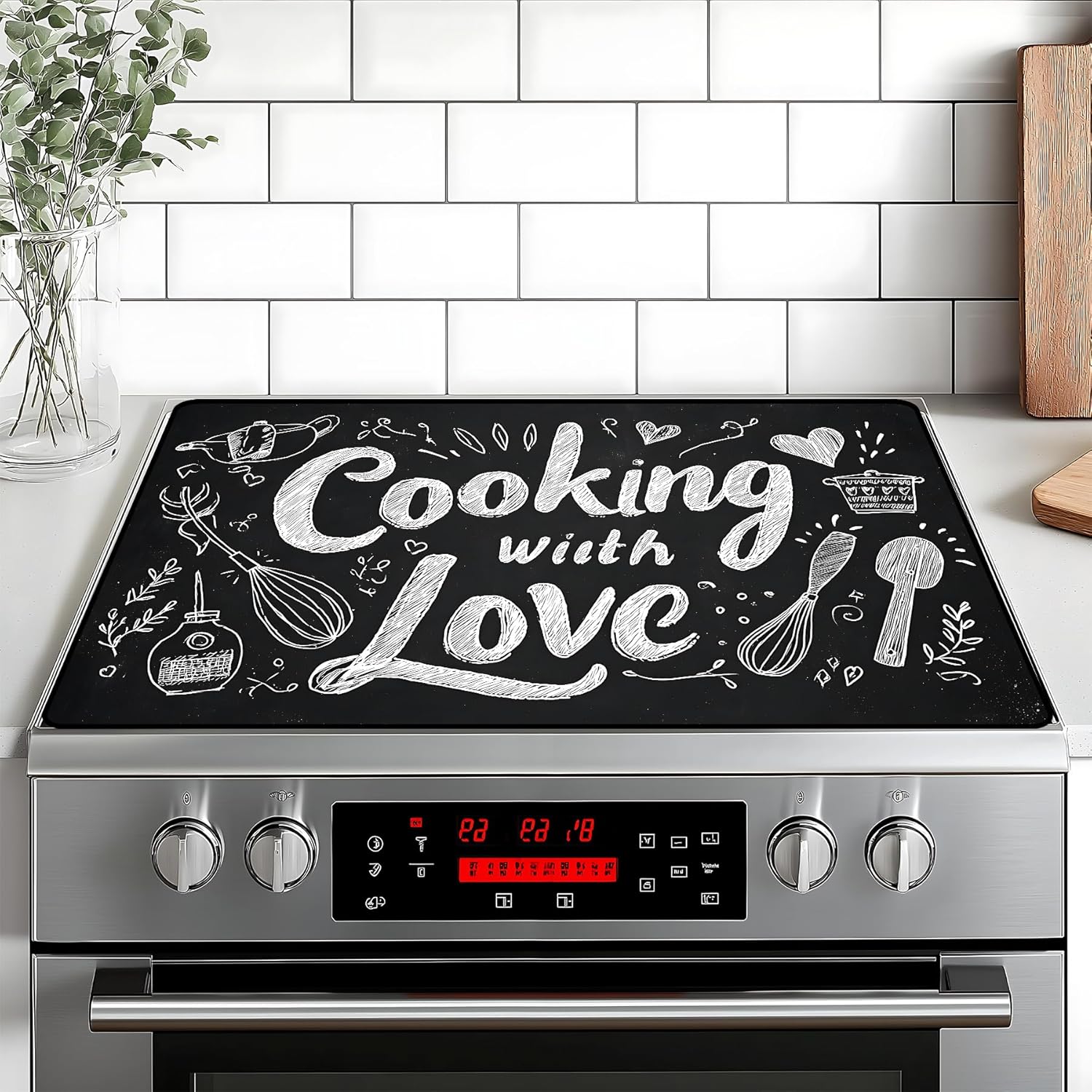 Stove Top Cover for Home Decoration Kitchen Pad Washable Cooktop Covers Countertop Stove Protector Mat for Home Kitchen Cooktops (Cooking with love, 30"x21")