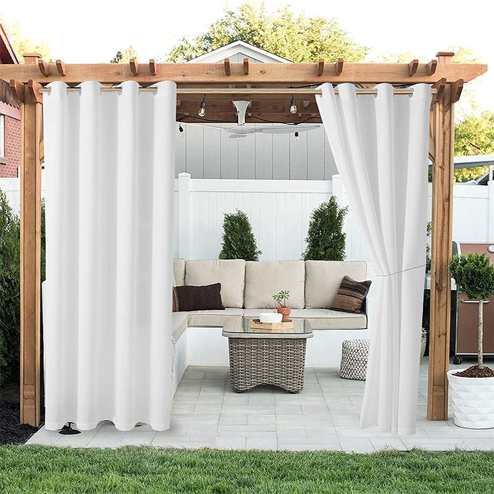 RCLONGEU Outdoor Curtains with Eyelets Patio Curtains Weatherproof Curtains Opaque Balcony Curtain Sun Protection Outdoor Curtains for Gazebo & Gazebo, 1 Piece (White,1 X 120X150CM)