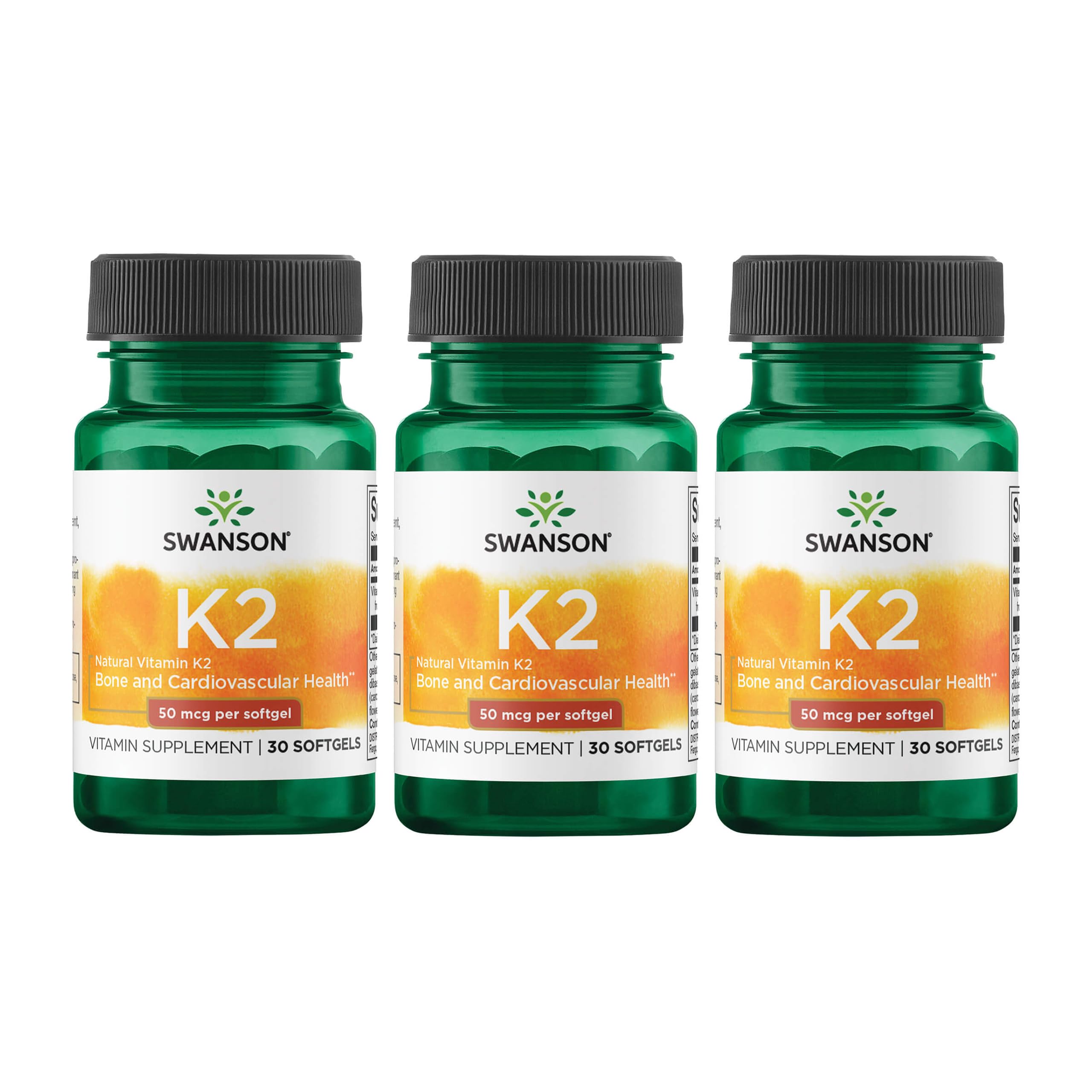 Swanson Vitamin K2 Menaquinone-7 from Natto, 50 mcg, 30 Softgels, 3 Pack 30 Count (Pack of 3)