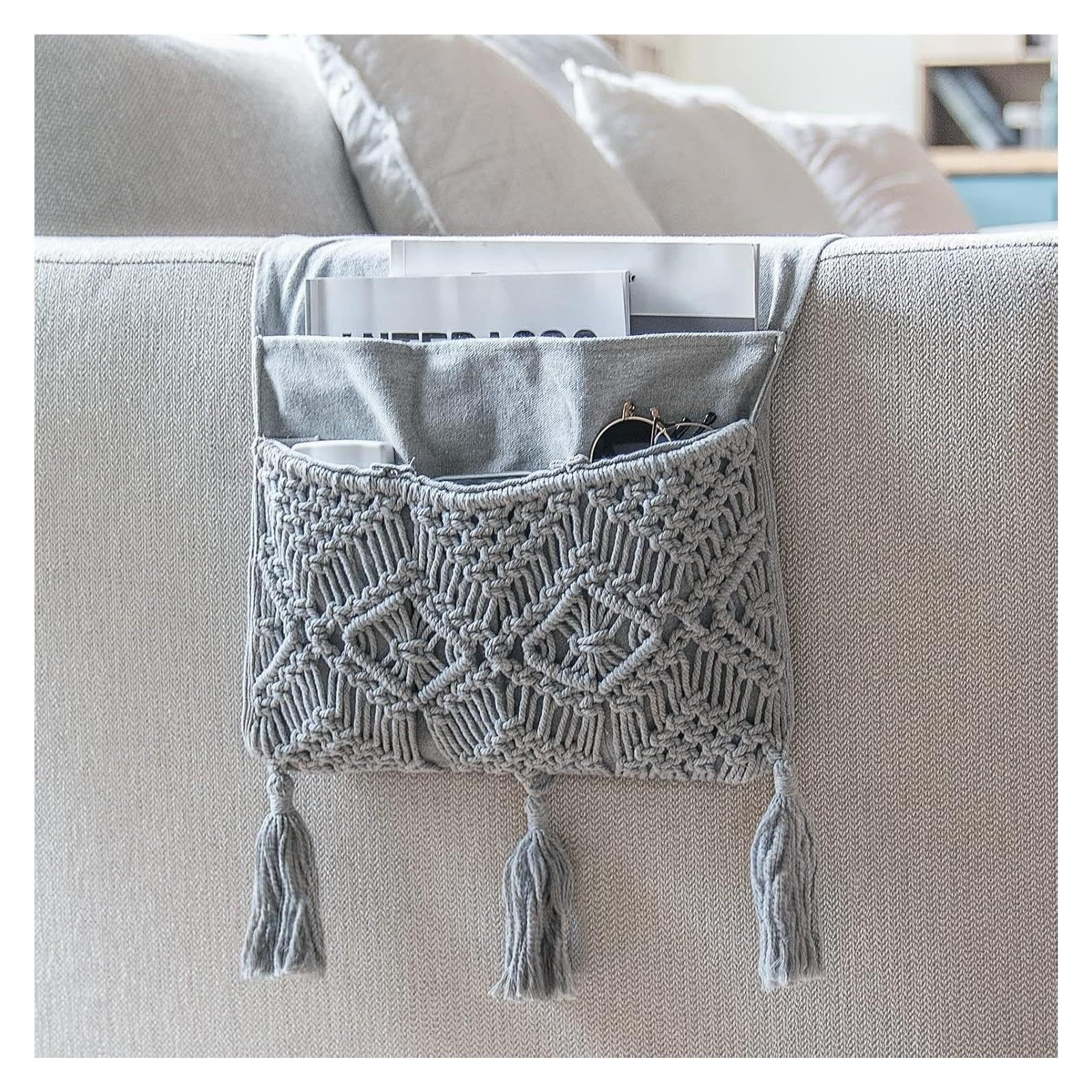 Porte-revues en macramé Sac suspendu Boho fait à la main