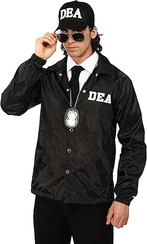 Miniatura 2 de Disfraz de agente de la DEA para adultos, chaqueta de la DEA, disfraz de sombrero para adultos, Negro