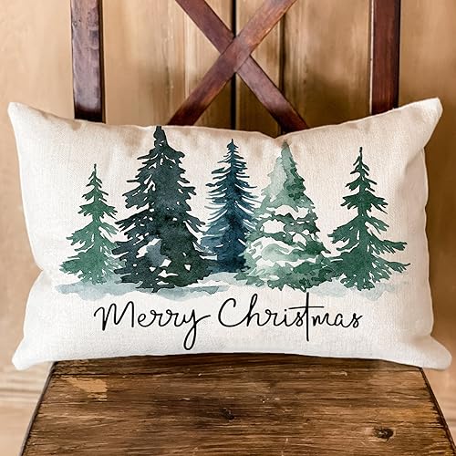 Miniatura 2 de AOFANGGO Funda de almohada de Navidad de 12 x 20 pulgadas, decoración navideña de pinos en acuarela, funda de cojín rectangular para cama, silla,