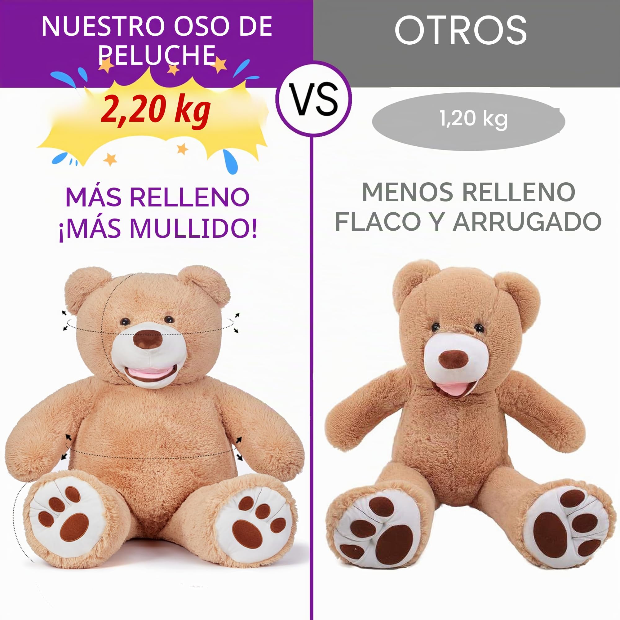 IKASA Teddy Bear Oso Gigante con Grandes Huellas Juguete de Peluche Suave Animal de Peluche (Marrón, 100cm)