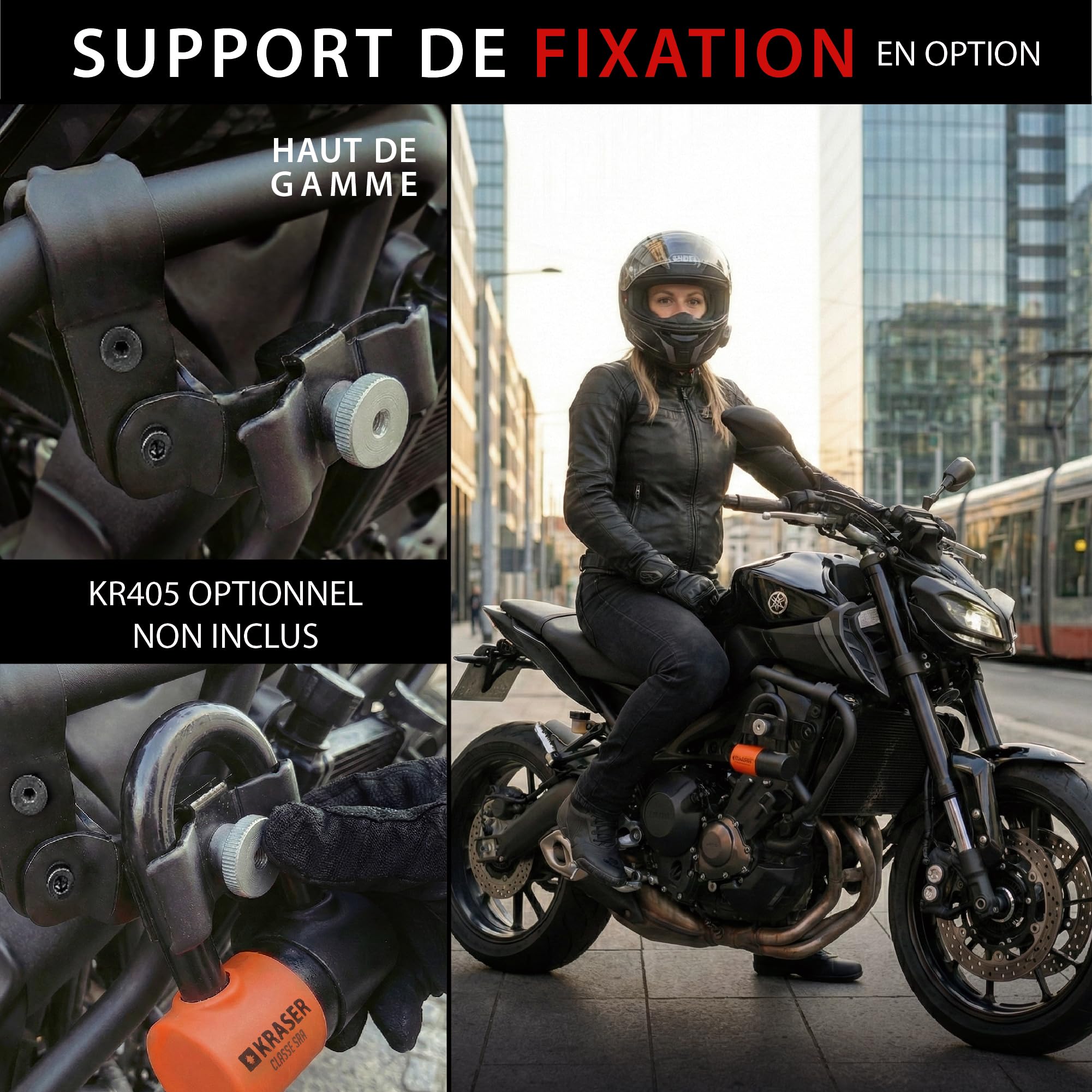 KRASER KR50 Antivol Moto Homologué SRA | Robuste Bloque Disque Mini U ø18 (autres 16) | Plus Compact 45x65 Facile à Ranger | Double Verrouillage Cémenté, Résistance au Vol 10/10, Recommandé Assurances