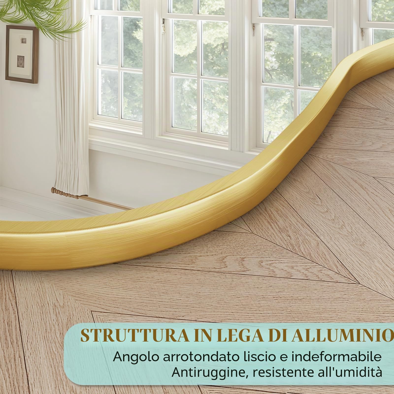 Clevich Specchio asimmetrico 50 x 91cm, Specchio da Parete Decorativo Con Cornice InAlluminio, sottile design moderno, per Soggiorno, Ingresso, Camera da Letto, Corridoio Specchio da Appendere
