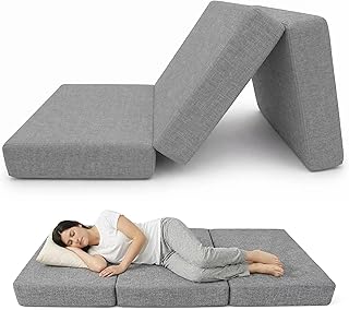 POKAR Klappmatratze 80x195x15 cm | 3-teilige Faltmatratze als Gästebett | Faltbare Matratze für Gäste und Camping | Dicke Schaumstoffmatratze, Bezug Abnehmbar | Oeko-TEX | Made in EU | Grau