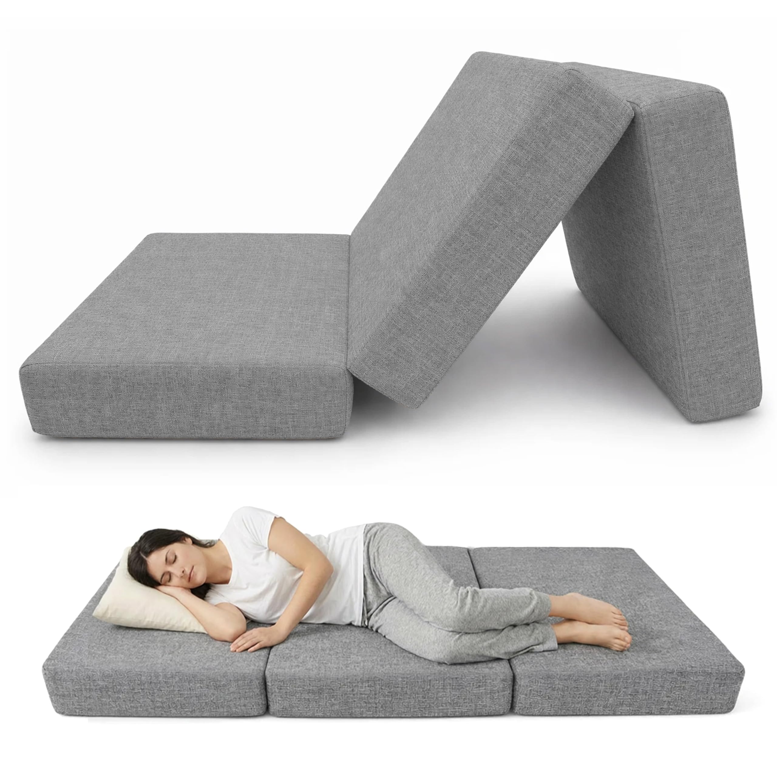 POKAR Matelas Pliable 80x195x15 cm | Matelas Pliant en 3 Parties | Matelas d'Appoint pour Invités et Camping | Matelas en Mousse Extra Épais, Housse Amovible | Oeko-TEX | Fabriqué en UE | Gris