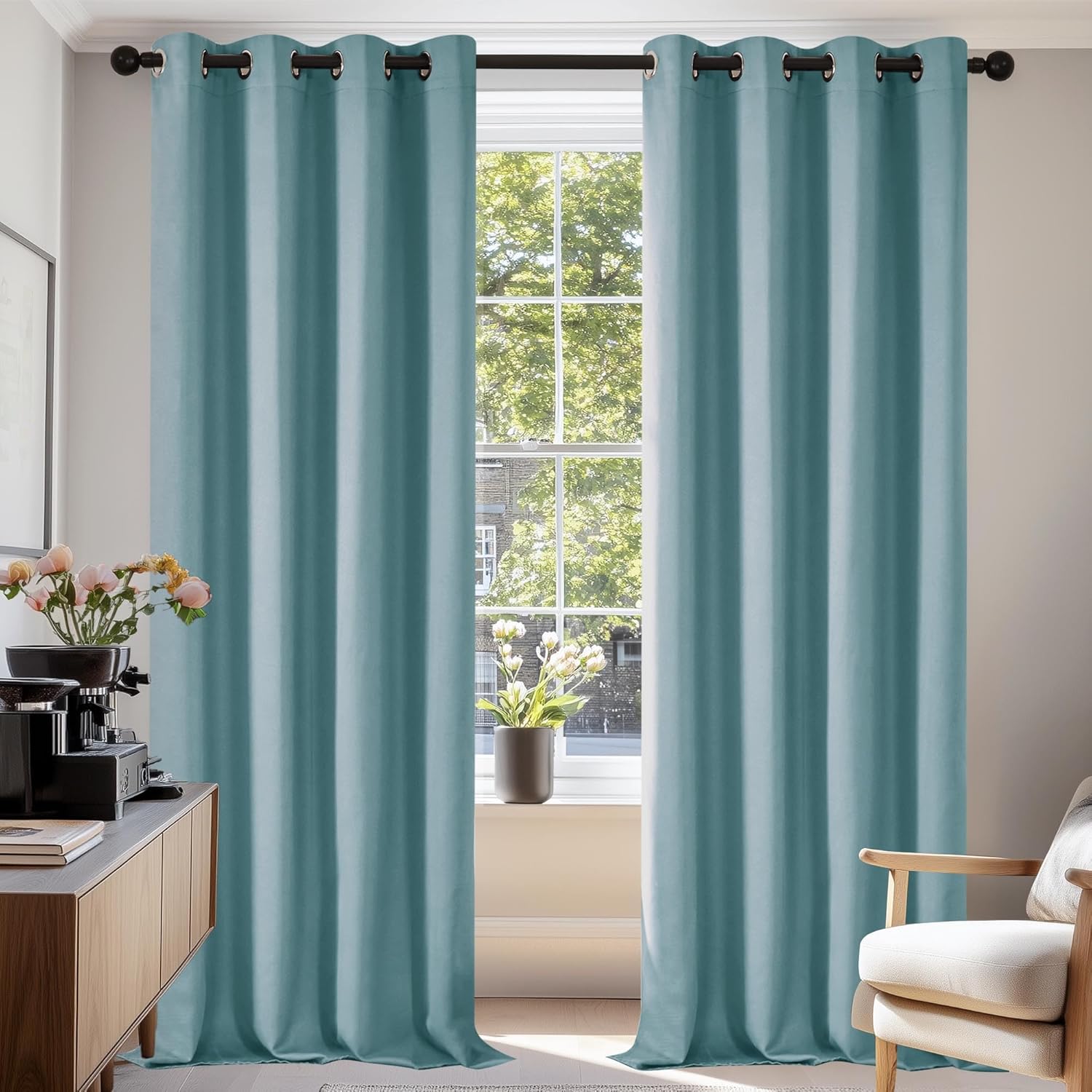 Deconovo Blackout Curtains for Bedroom  Set of 2 52W x 72L Inch Thermal Insulated & Noise Reducing PanelsHome Window Room Darkening Sustainable Grommet Drapes for Living Room and Nursery, River Blue