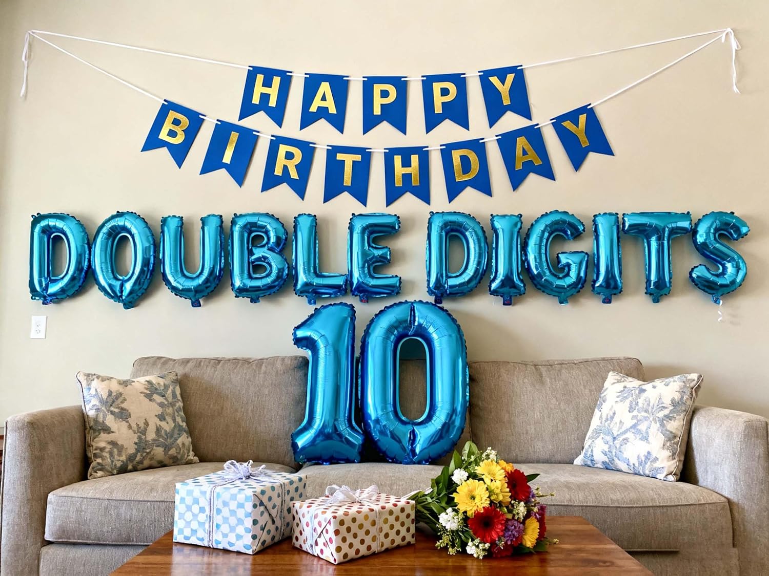 10th Birthday Decorations for Boys Girls, Double Digits 10th Birthday Balloon Happy 10th Birthday Banner Jumbo Number 10 Foil Balloons for 10 Years Old Boys Girls Sons Daughter (10th Blue)