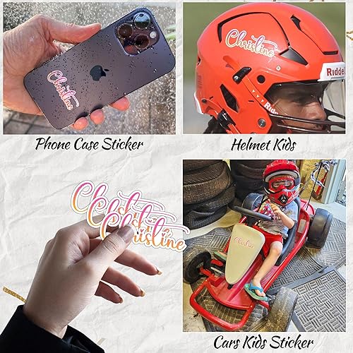 Miniatura 4 de Calcomanía de nombre personalizada, calcomanías de nombre de princesa rosa intenso, calcomanía de vinilo impermeable personalizada para botella de