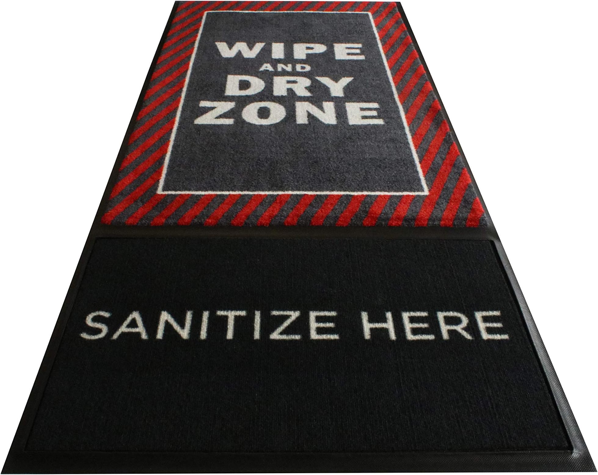 M+A Matting StepWell Shoe Sanitizing Mat | 3’ X 7’ Footbath Mat with Carpeted Section to Dry Shoes |Red Caution Design