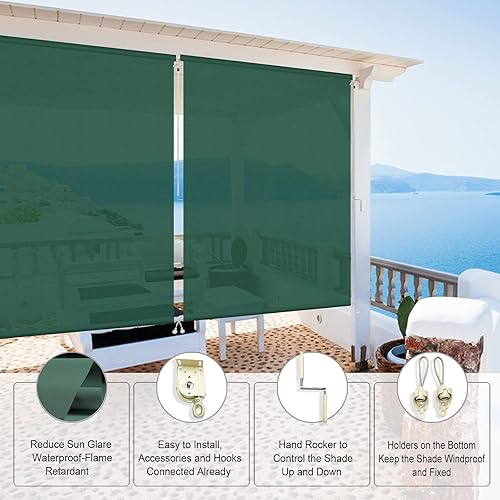 Vista 46 de Sunbox Persianas enrollables impermeables sin cordón para exteriores, tejidas a prueba de viento, persianas enrollables, privacidad y protección UV