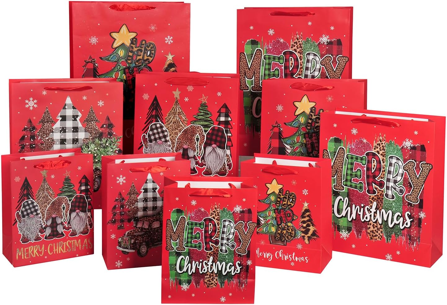 Seamoy Heavy Duty Christmas Gift Bags, 10 Pack Reusable Christmas Bags for Gift Assorted Sizes with 2 Jumbo, 4 Large and 4 Medium Size,Heavy Duty Holiday Gift Bags Bulk (Assorted Sizes-10PCS)