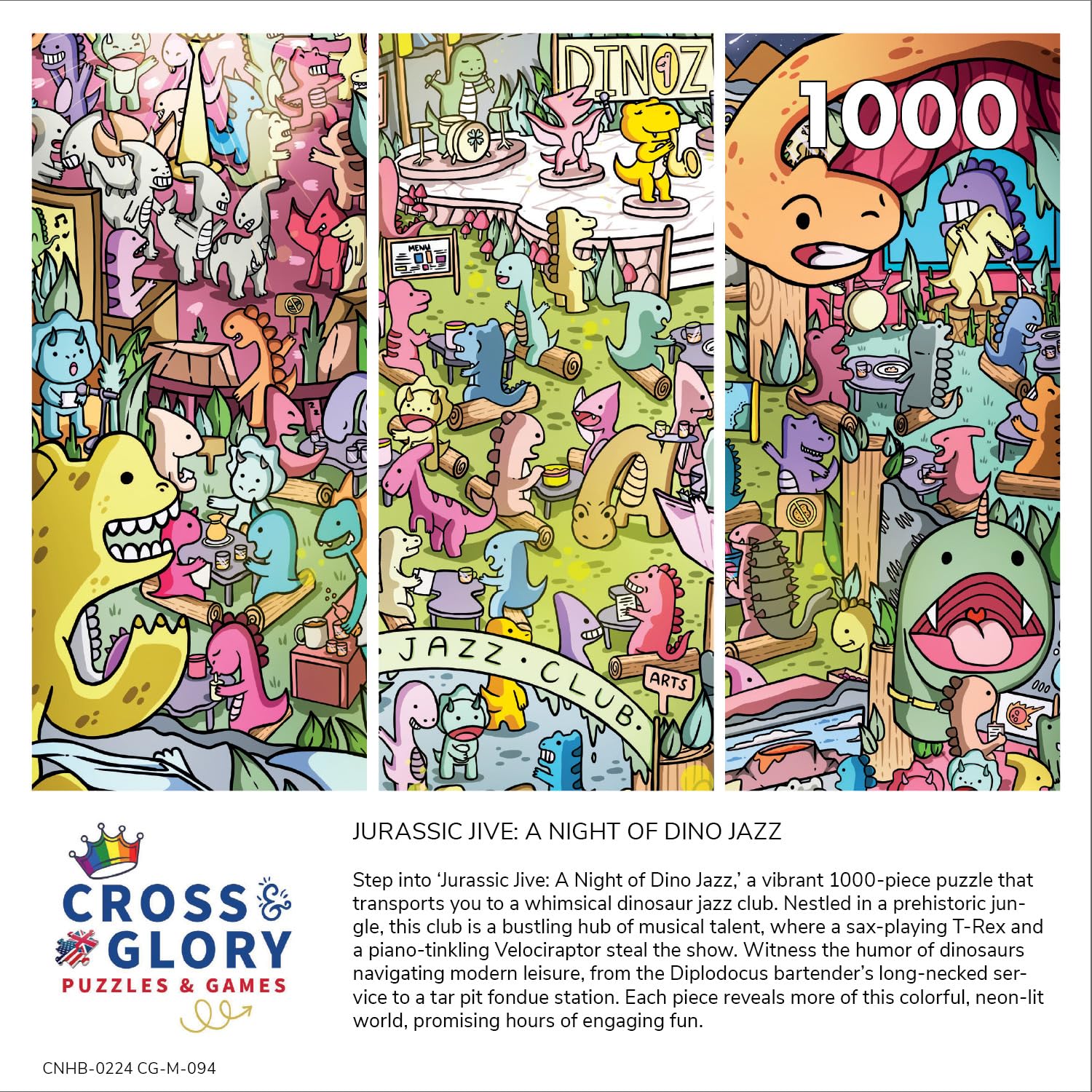 Jurassic Jive: A Night of Dino Jazz by Cross & Glory, Whimsical 1000 Piece Jigsaw Puzzle, Eco-Friendly - Image 3