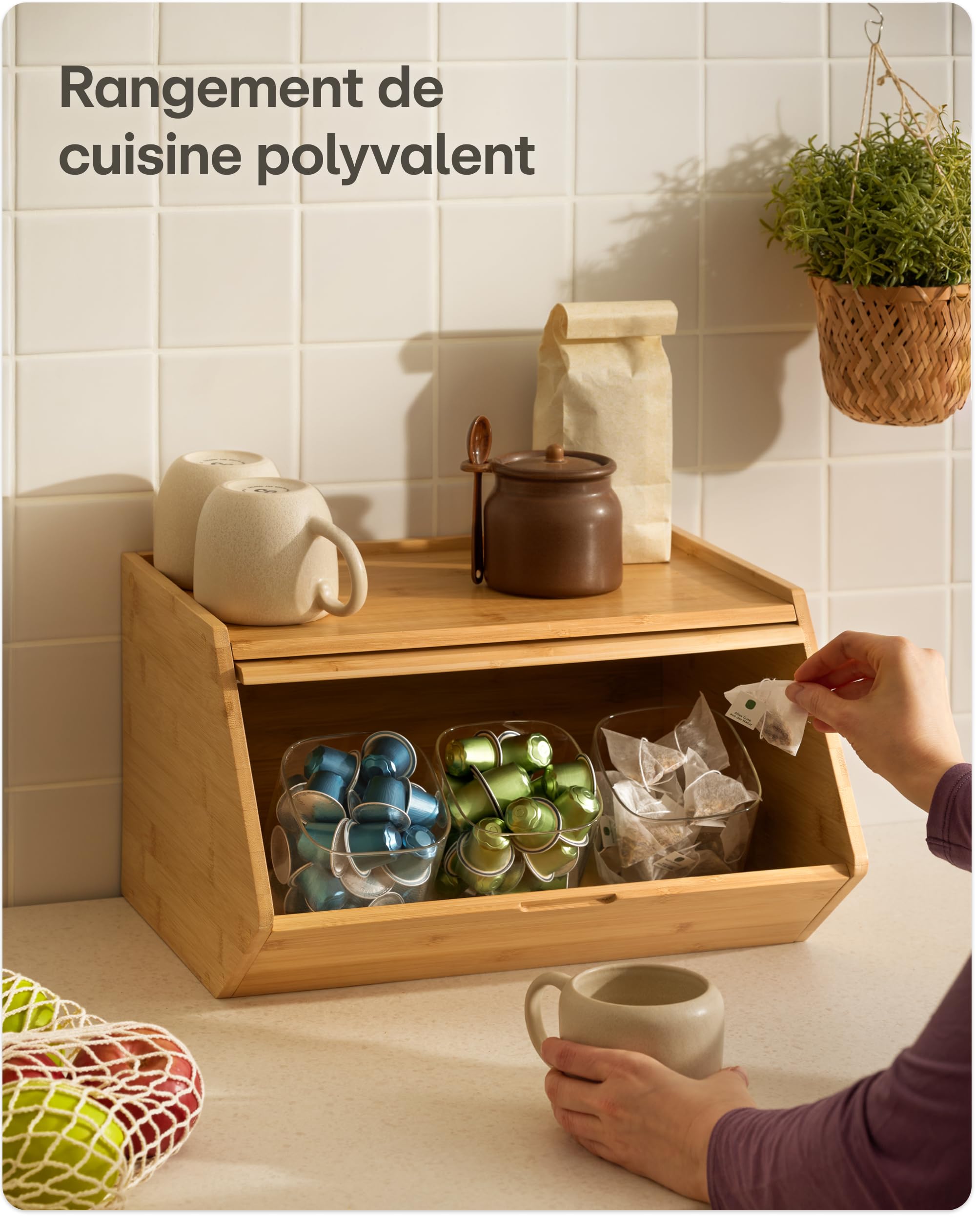 Praknu Boîte à Pain en Bois – Grande Boite a Pain 40x33 cm avec Espace de Rangement – Huche à Pain Empilable et Solide – Boite Pain Bois pour une Conservation Durable