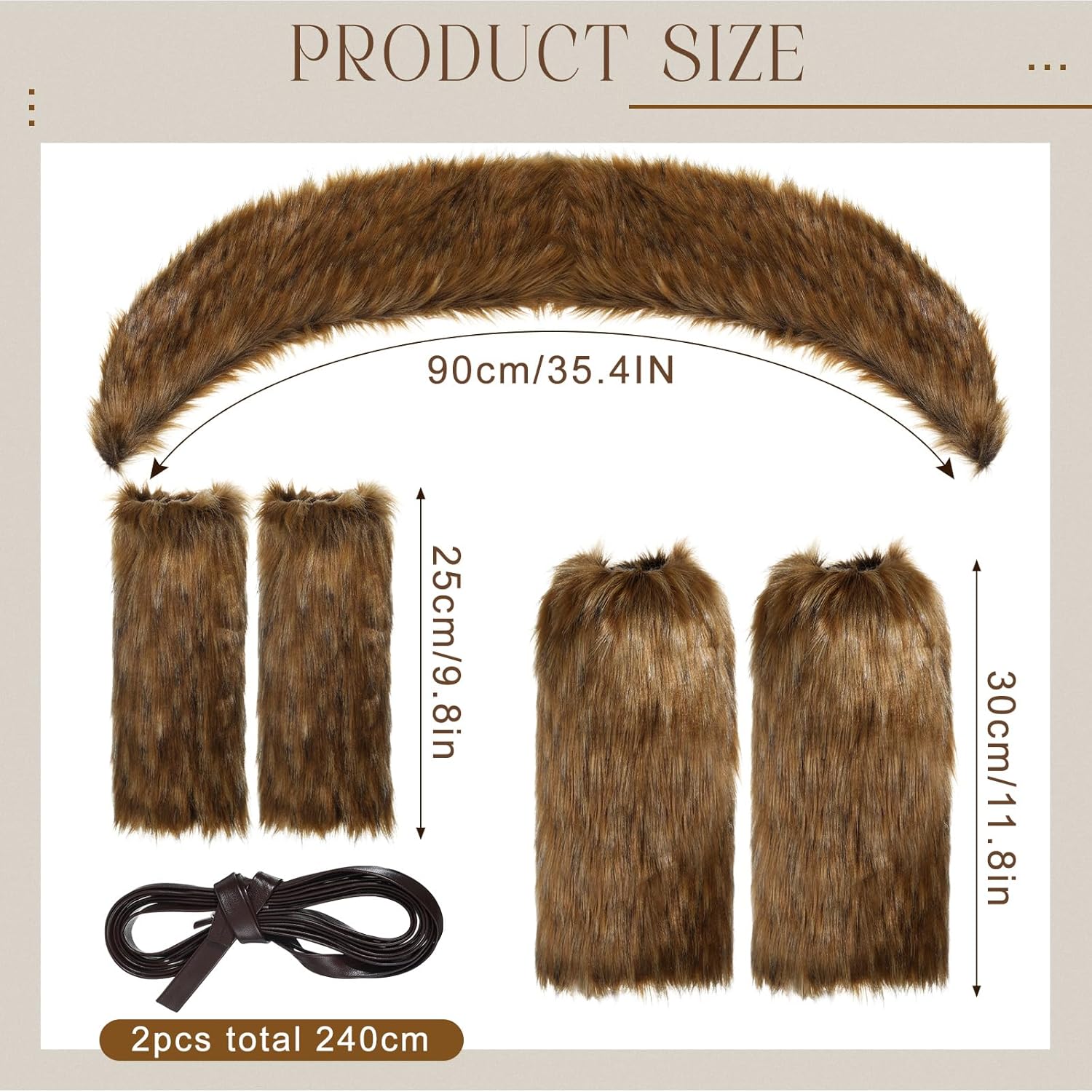Xtinmee 5 Pieces Halloween Viking Costume, Viking Fur, Faux Fur Collar Leg Warmer Hand Warmers - Image 2