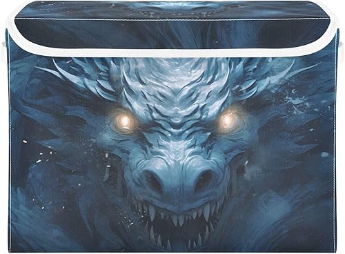 Caja organizadora de almacenamiento Blue Dragon con tapas y asa, caja de almacenamiento decorativa plegable resistente para sala de juegos, baño,