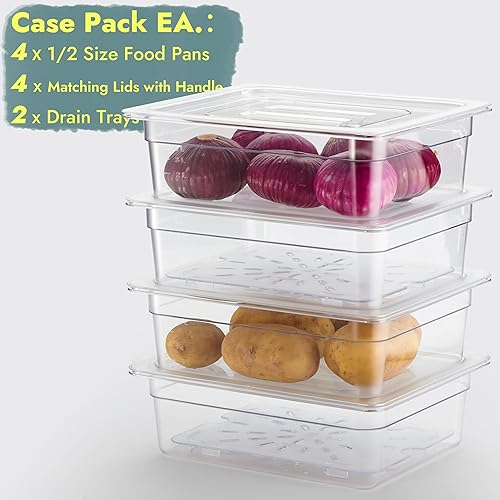 Vista 181 de CURTA Paquete de 6 bandejas de comida NSF, tamaño 1/6 de 2 1/2 pulgadas de profundidad, plástico de policarbonato comercial transparente apto