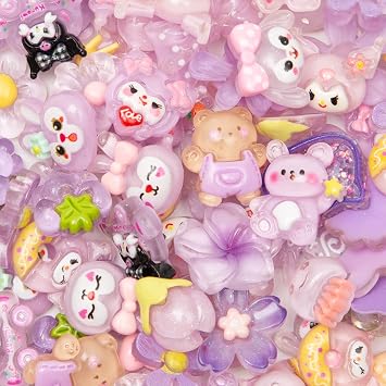 60pcs Slime Charms Cute Set for Crafts, Resin Set Ornament Scrapbooking, 3D Flatback Cute Embellishments for Scrapbook and Mini Decorations Purple