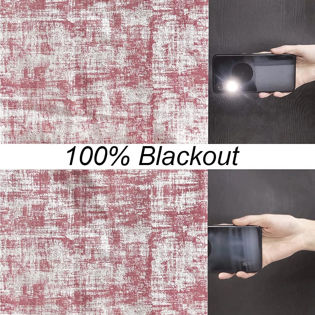 always4u Soft Velvet Curtains 100% Blackout for Window for Bedroom Thermal Silver Foil Printed Shining Luxury Window Treatment Drapes for Living Room 1 Pair Pink 46 * 54 - Image 5