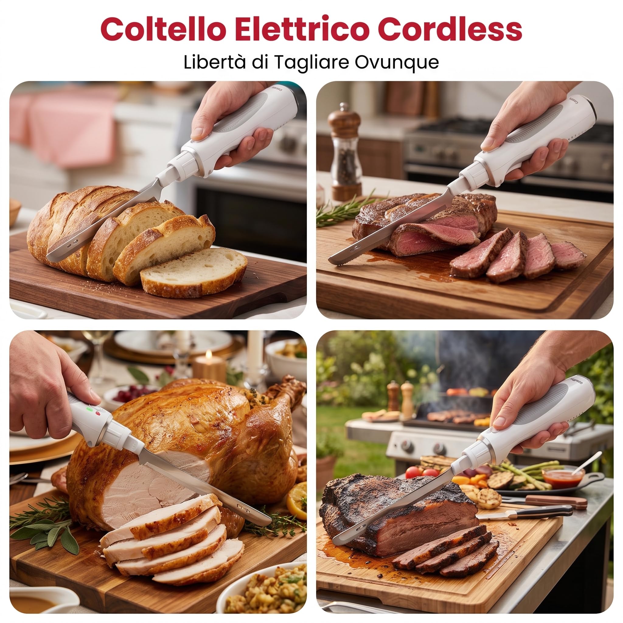 keenstone Coltello Elettrico Senza Fili, Coltello da Cucina Ricaricabile USB-C per Carne, Arrosti, Tacchino, Pane e Pesce, Impugnatura Ergonomica, Taglio Preciso e Senza Sforzo