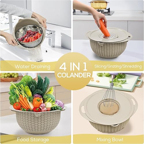 Miniatura 2 de Colador 4-1 con juego de tazones para mezclar, juego de coladores y coladores de alimentos 2024 para cocina, colador de arroz para pasta, lavadora