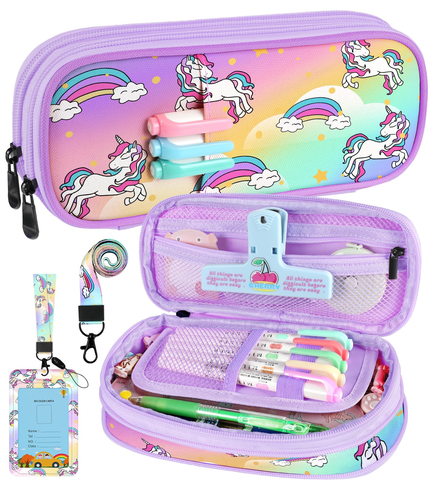 Photo 1 of Cute Pencil Case - Aesthetic Unicorn Pencil Pouch, Medium Capacity Colorful Pen Bag with Zipper, School Supplies Organizer Stationary Pen Holder for Girls Teens Purple Rainbow Unicorn