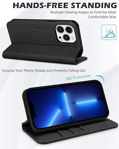 Miniatura 5 de SHIELDON Funda para iPhone 13 Pro 5G 2021, funda de piel auténtica, soporte para tarjetas, bloqueo RFID, funda magnética a prueba de golpes,