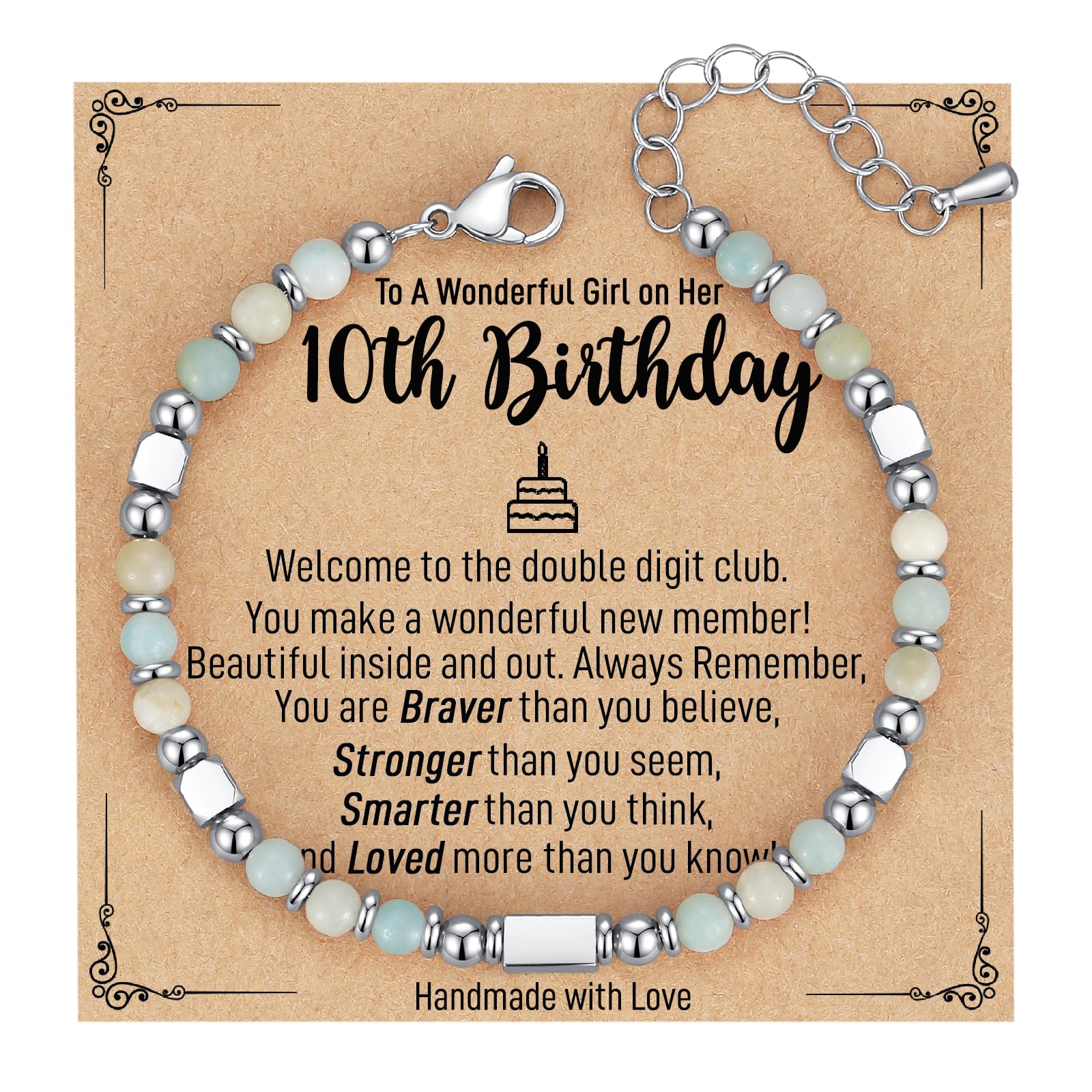 AryaHozel 4mm Natural Stone Bracelet with Birthday Cards, 6-21 Year Old Birthday Gifts for Girls Daughter Granddaughter Niece Sister Women Friends
