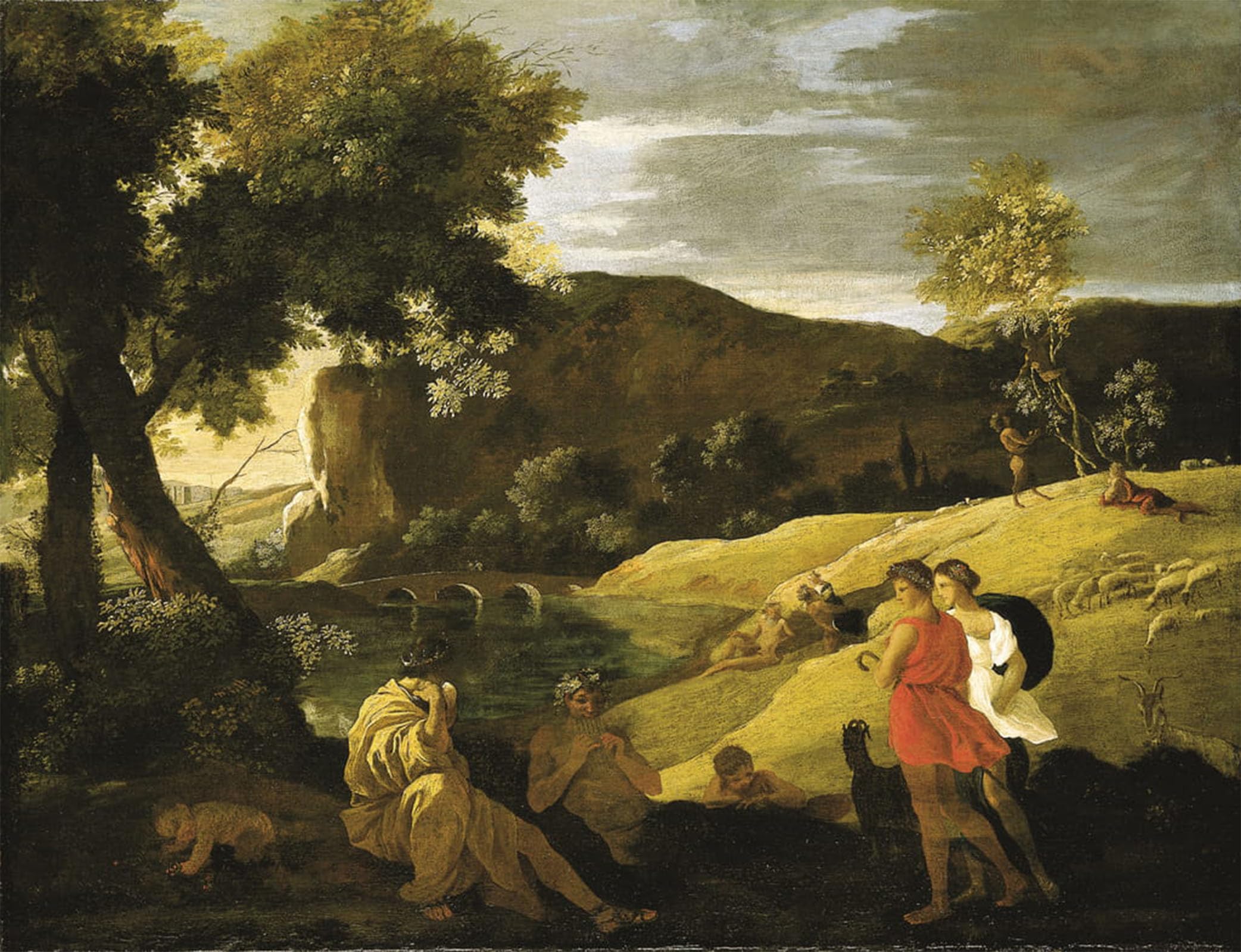 POSTERIIk Vintage Classic Picture Landscape Artwork an Arcadian Landscape with Stories by Nicolas Poussin Portrait Canvas Painting for Office Home Decor 60x90cm