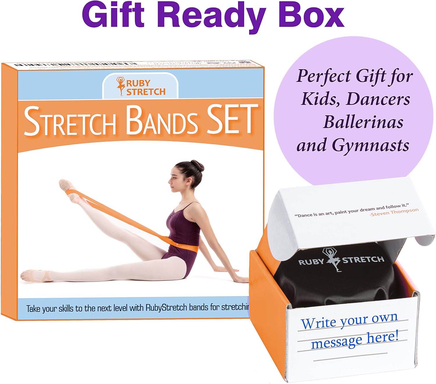 Stretch Bands for Dance and Ballet with Gift Box – Resistance Bands Set for Dancers, Ballerinas, Gymnasts and Cheers – Improve Flexibility, Strength and Split
